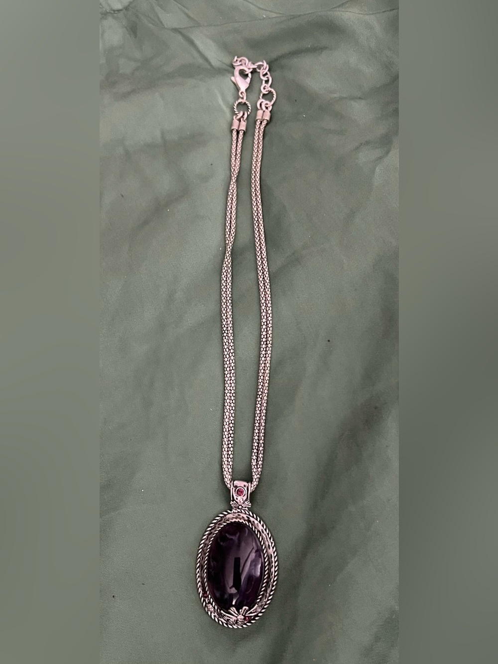 Coldwater Creek Silver-Tone Necklace with Deep Purple Oval Pendant